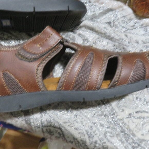 Nunn Bush Brown Leather Rio Grande Fisherman Toe Velcro closure Sandals Sz 13 M - Picture 8 of 15